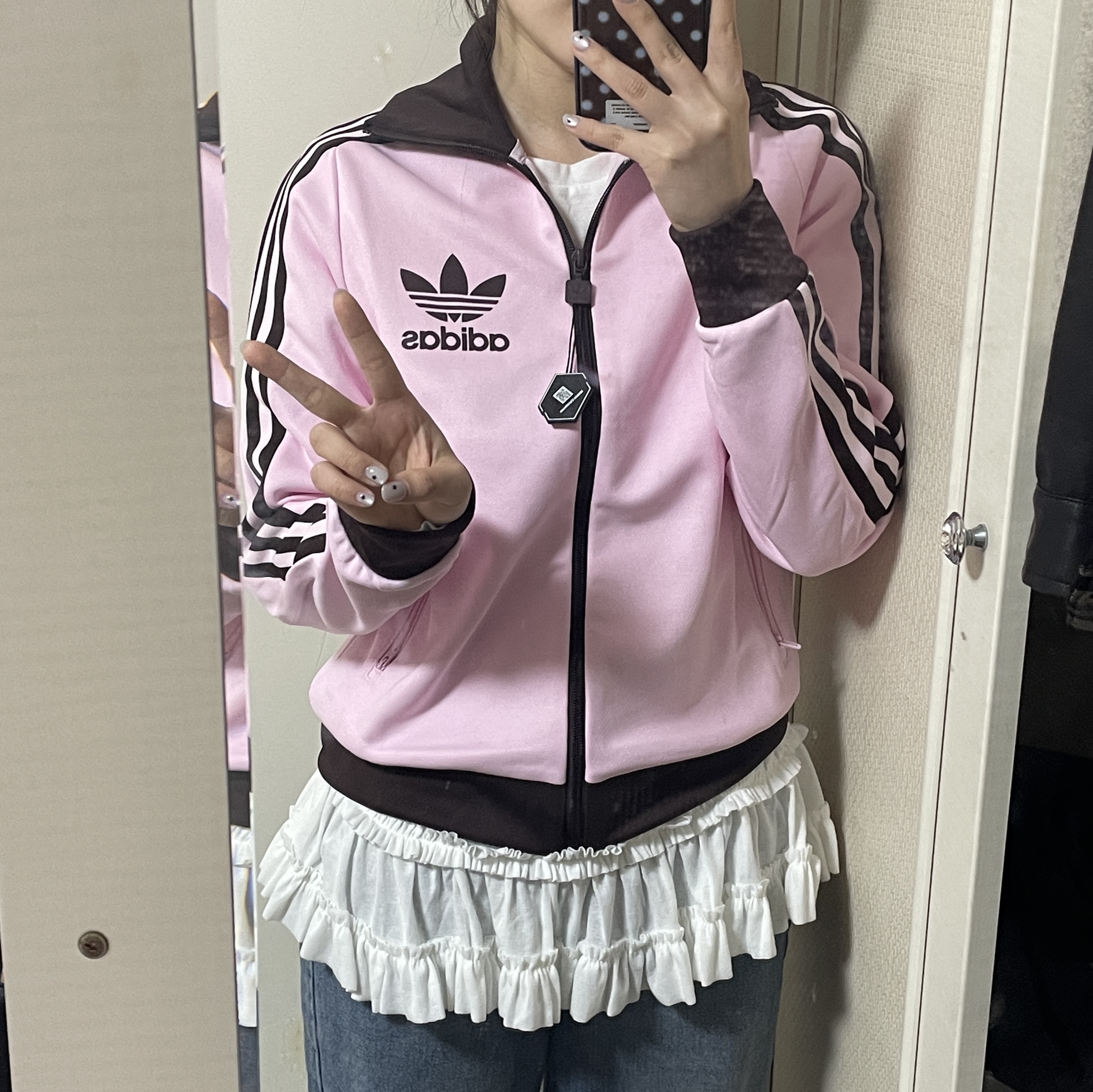 (W) Adidas Originals Beckenbauer Track Jacket Clear Pink - KR Sizing 착용 스타일