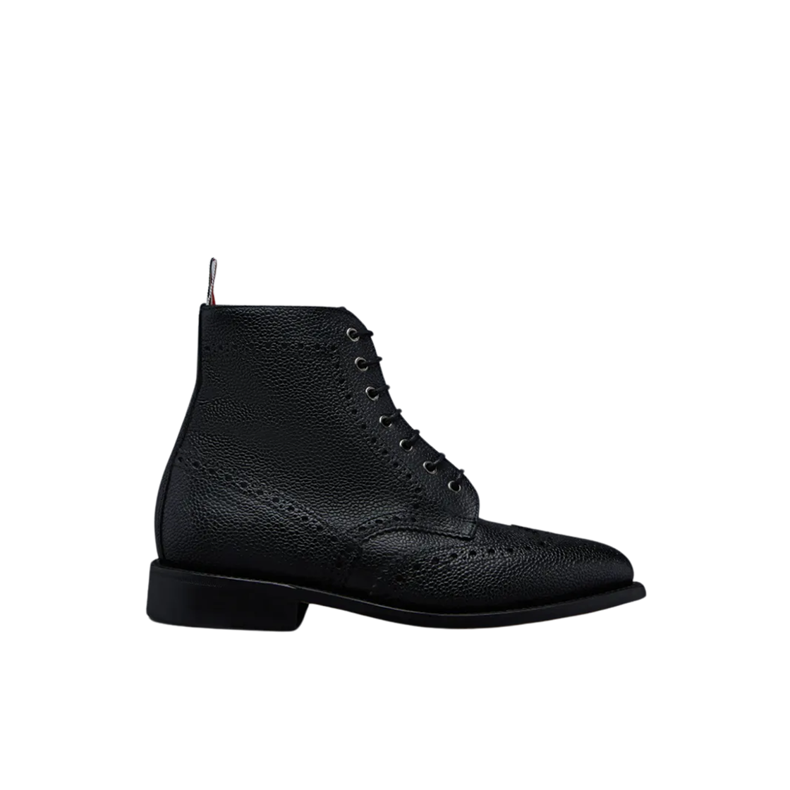 (W) 톰브라운 페블 그레인 레더 솔 윙팁 브로그 부츠 블랙((W) Thom Browne Pebble Grain Leather Sole Wingtip Brogue Boot Black) - 1