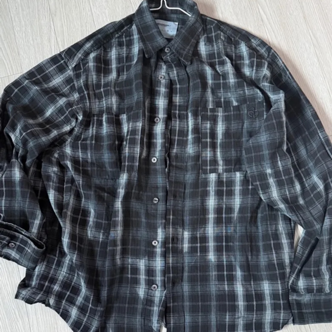 NOMANUAL O.D Check Shirt Black 착용 스타일