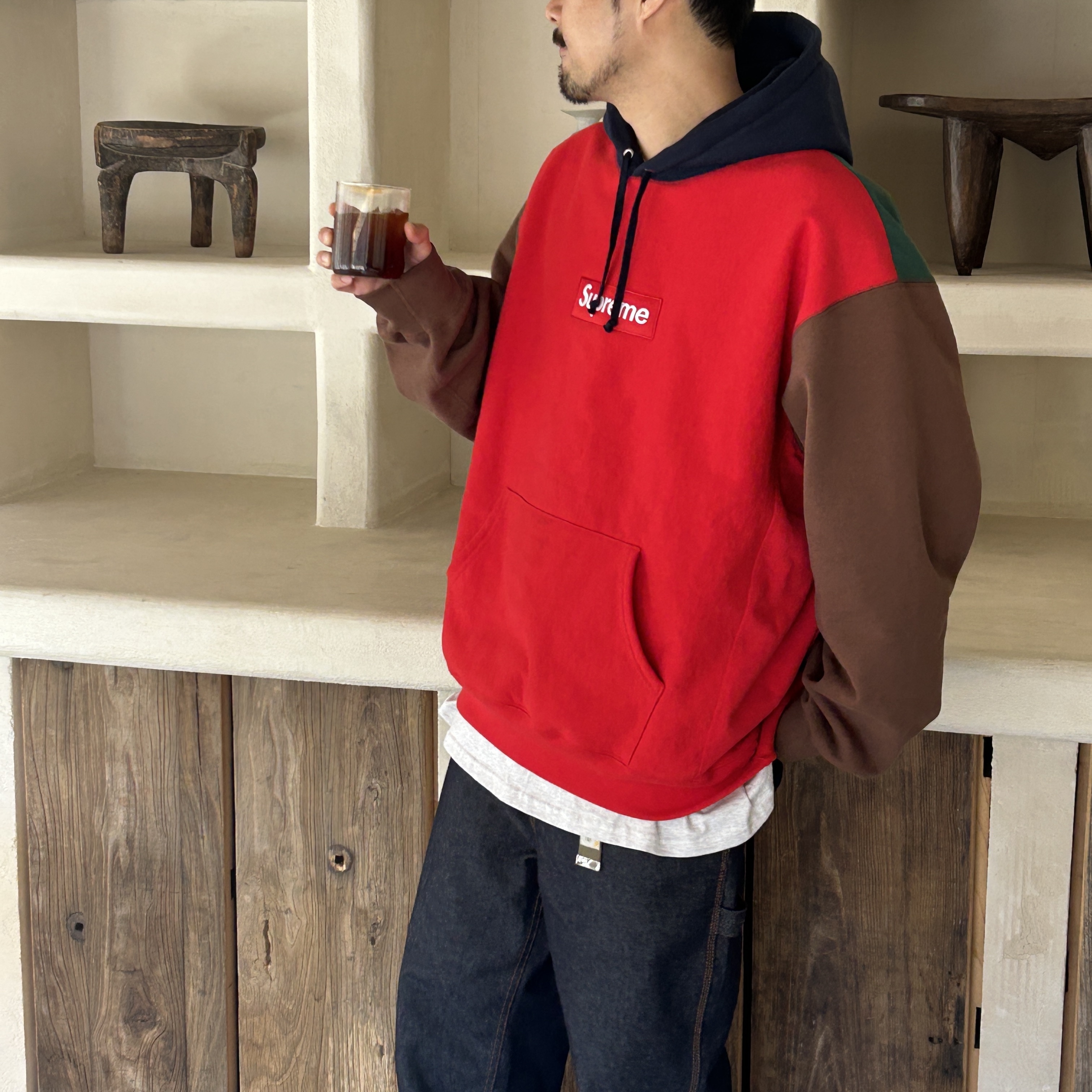Supreme Box Logo Hooded Sweatshirt Multicolor - 24FW, Human Made Striped Web Belt Olive Drab 착용 스타일