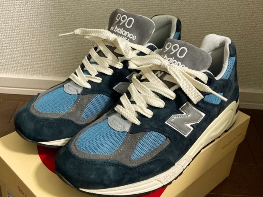 New Balance 990v2 Made in USA Navy Castlerock 착용 스타일