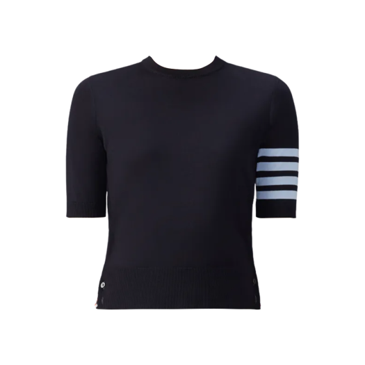 (W) Thom Browne Merino Wool Jersey Stitch 4-Bar T-Shirt Navy