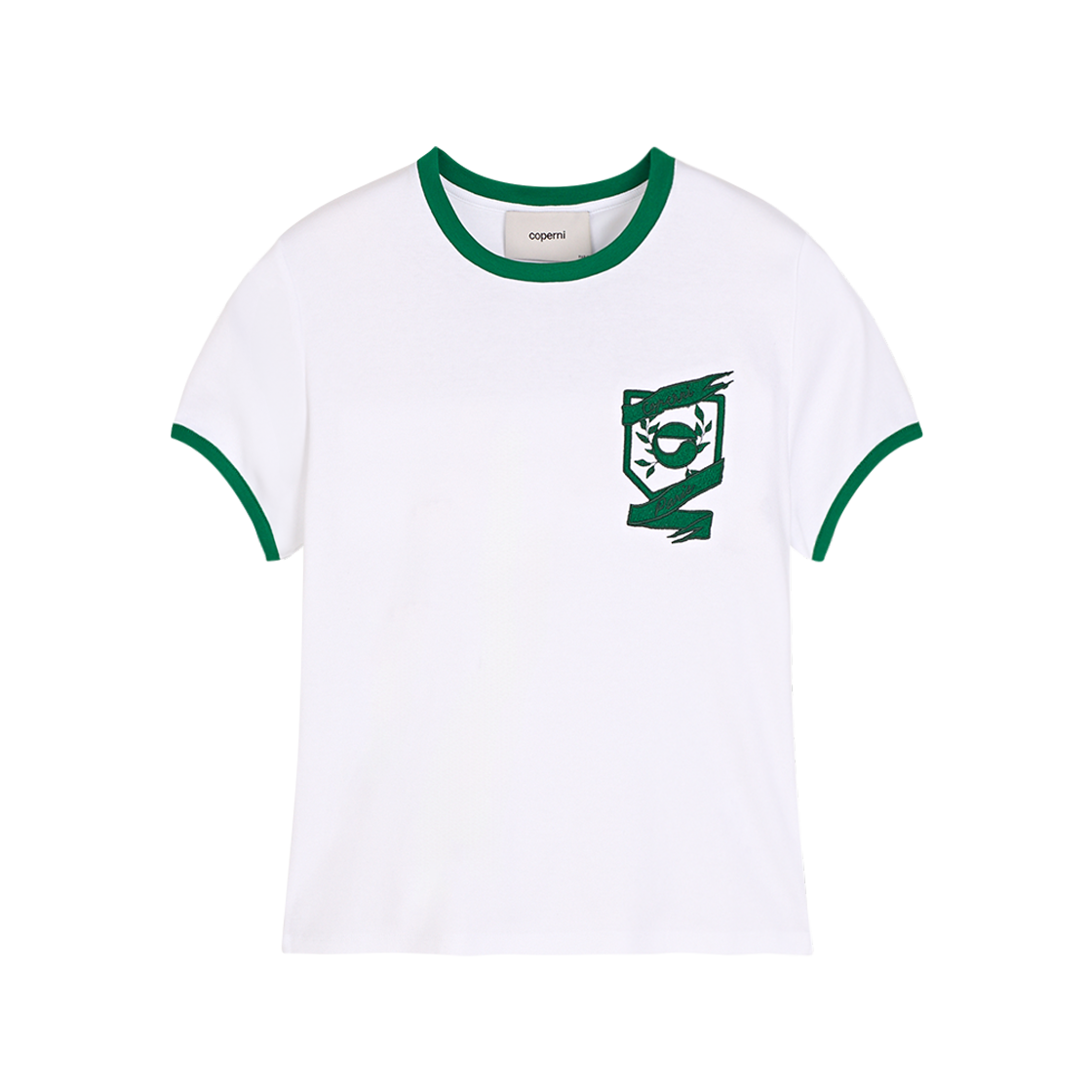 KW5ATSSCP05GN Coperni Embroidered University T-Shirt White Green - 25SS