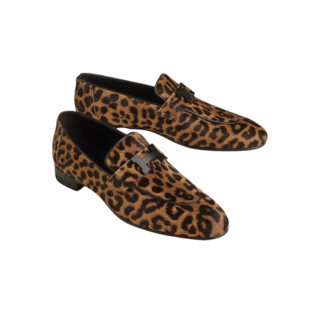 HERMES PARIS商品 W) 에르메스 파리 로퍼 무아레 카프스킨 & 블랙 래커드 메탈