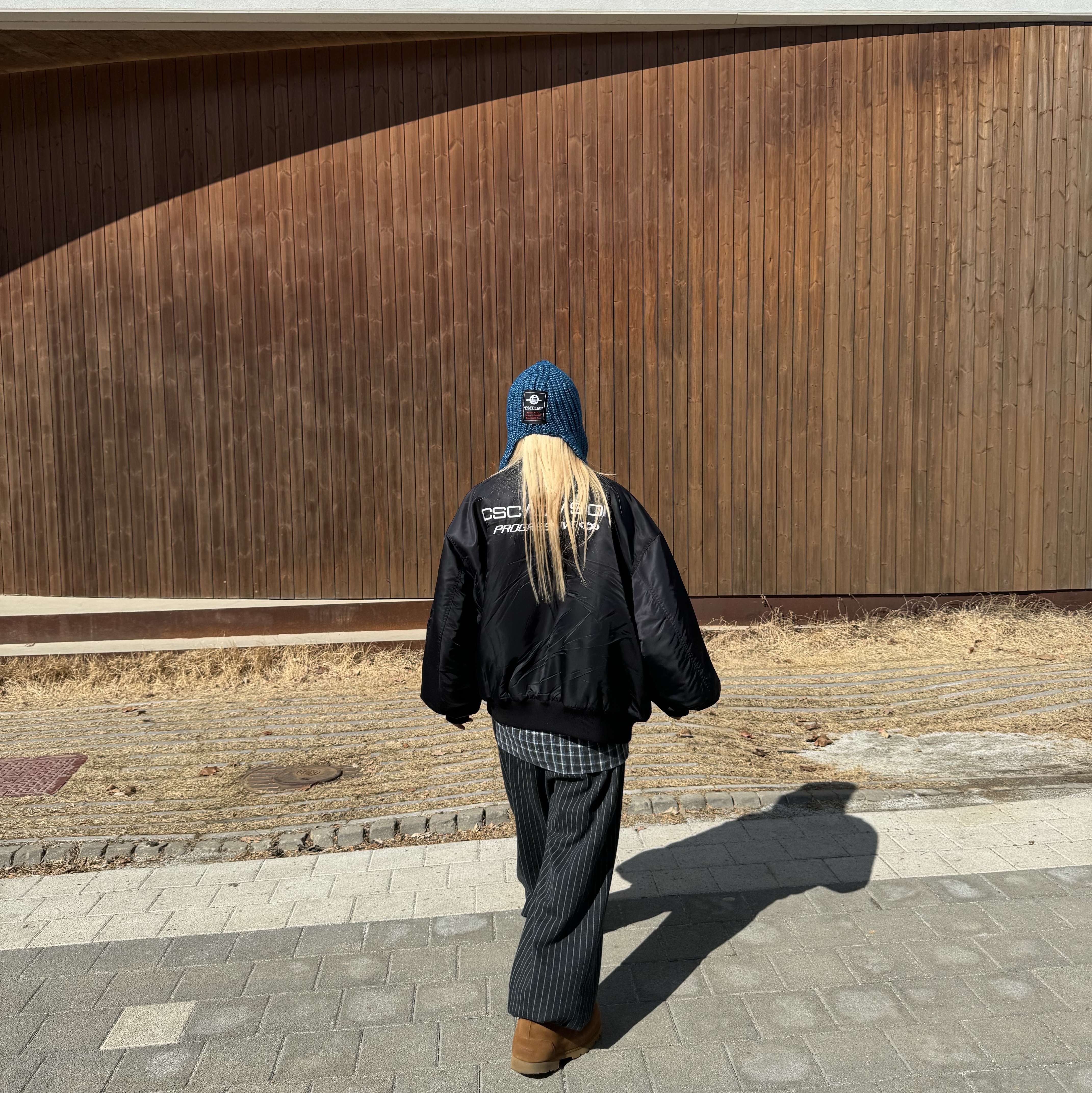 Hono Report Easy Big Pants Black Stripe 착용 스타일 - 3