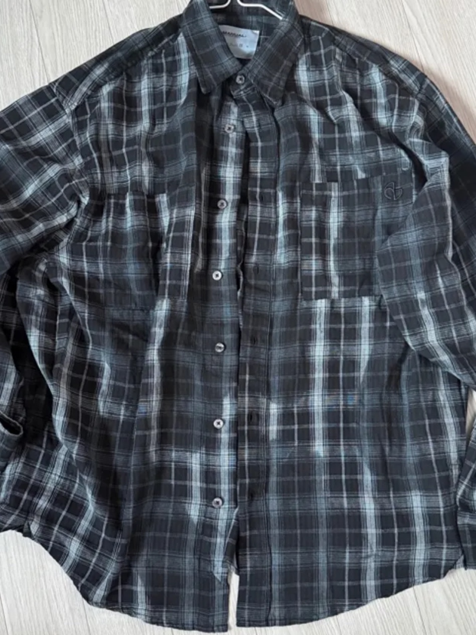 NOMANUAL O.D Check Shirt Black 착용 스타일