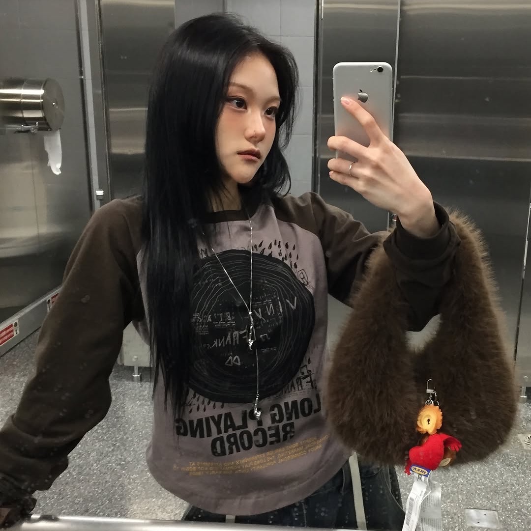 Thevinylhouse Lp Raglan Ls Tee Khaki 착용 스타일 - 1