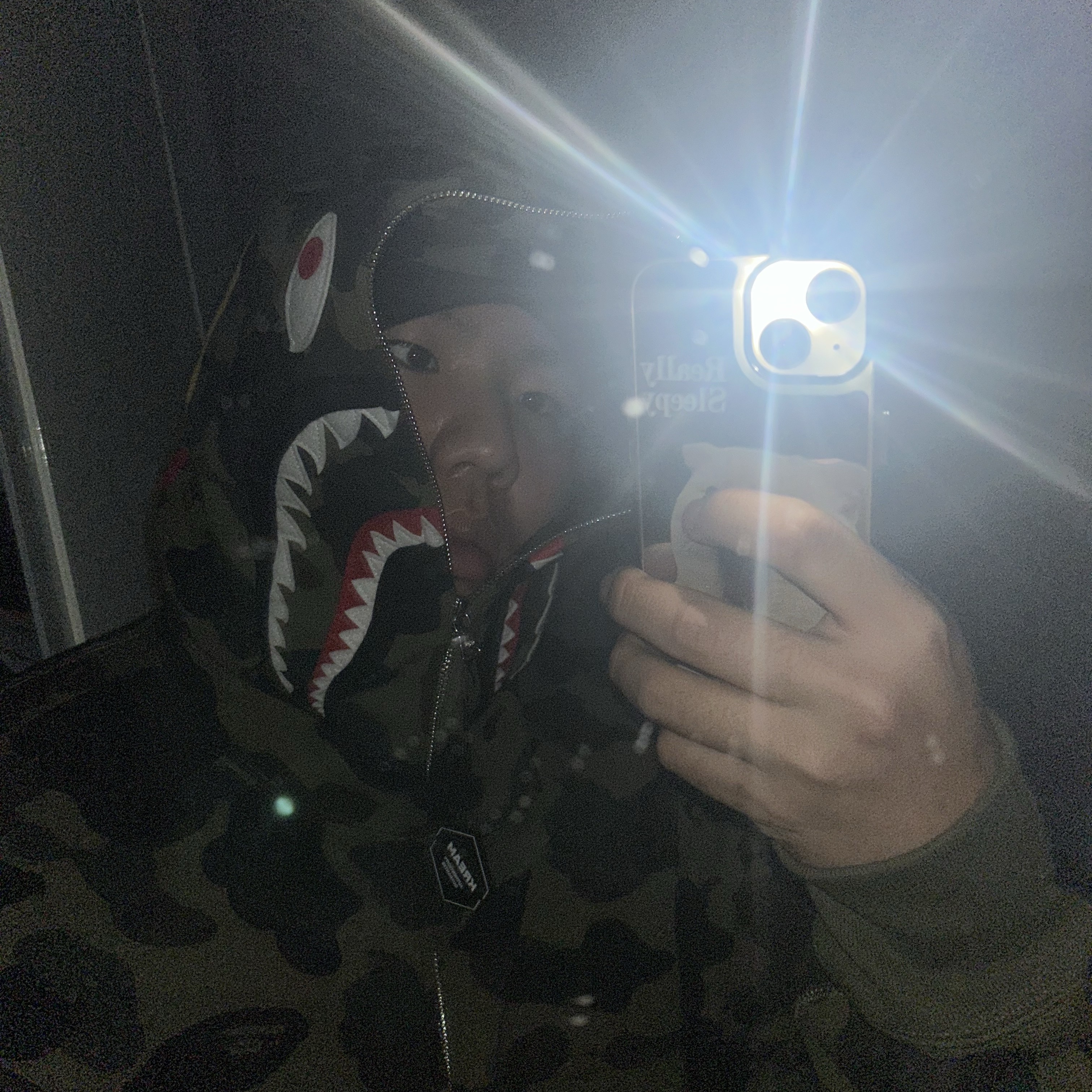 BAPE PONR 1st Camo 2nd Shark Full Zip Hoodie Green 착용 스타일 - 1