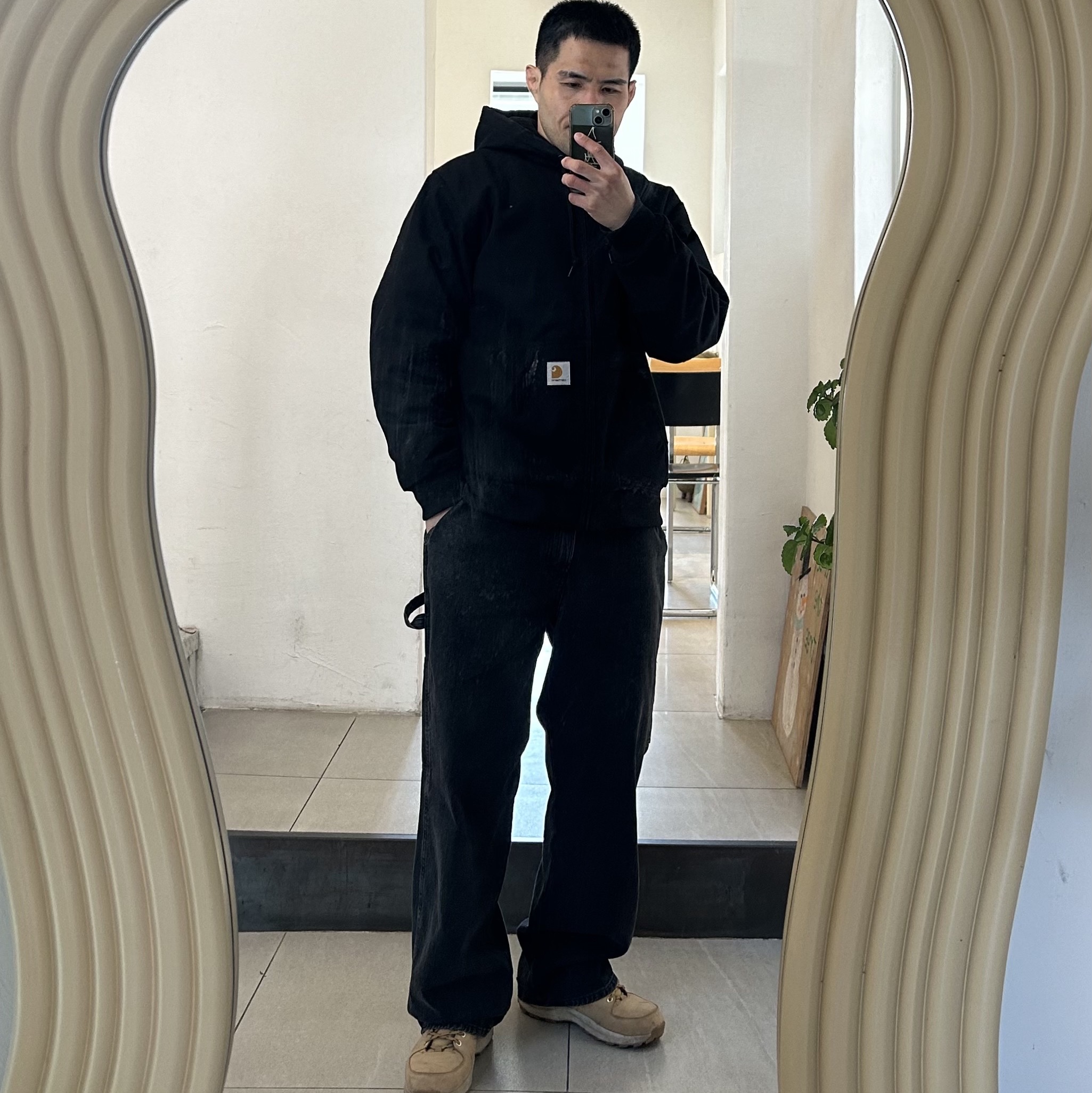 Carhartt WIP Active Jacket Black Rigid - Winter, Nike Manoa Leather Haystack 착용 스타일