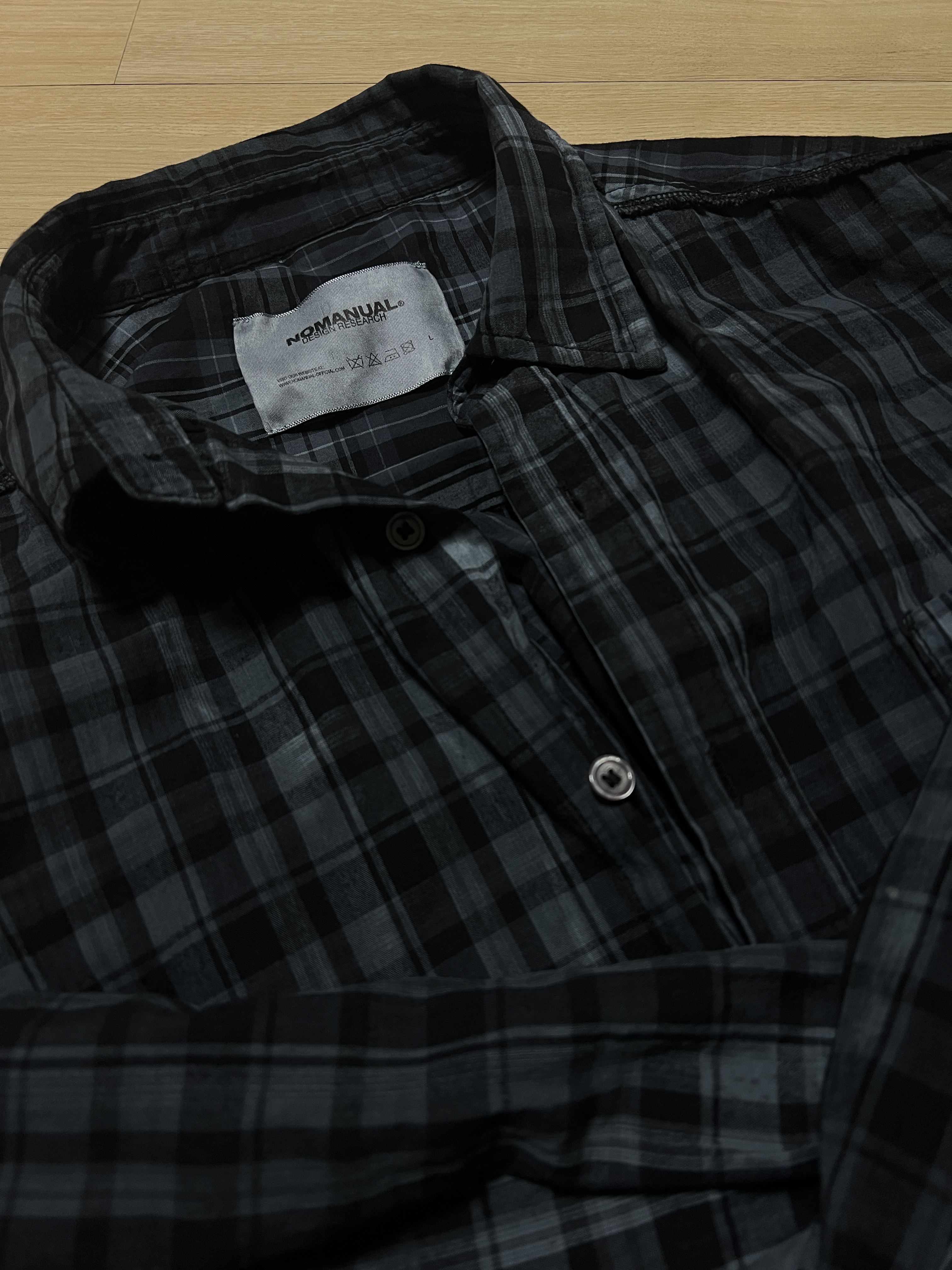 NOMANUAL O.D Check Shirt Black 착용 스타일