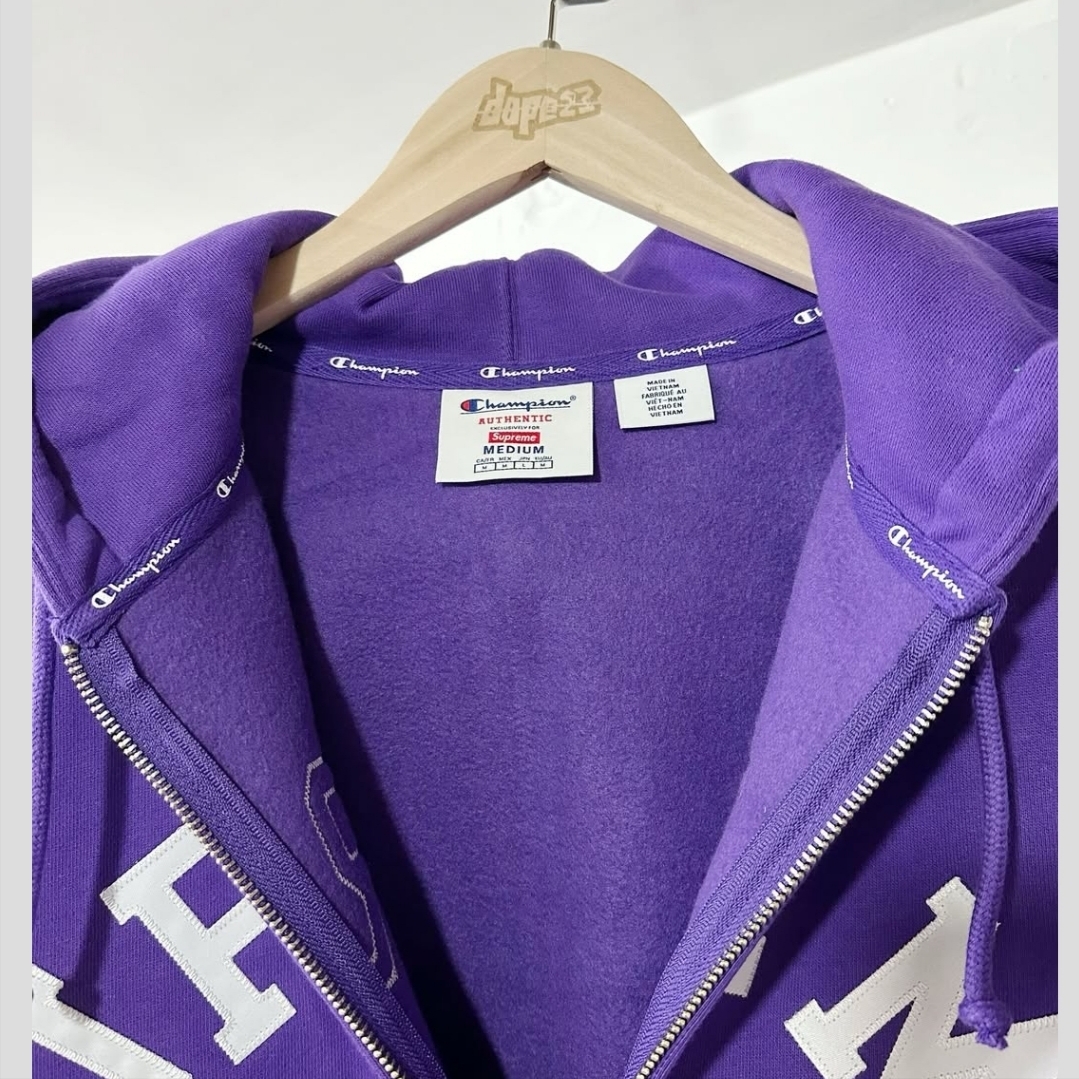 Supreme x Champion Zip Up Hooded Sweatshirt Purple - 24SS 착용 스타일 - 2