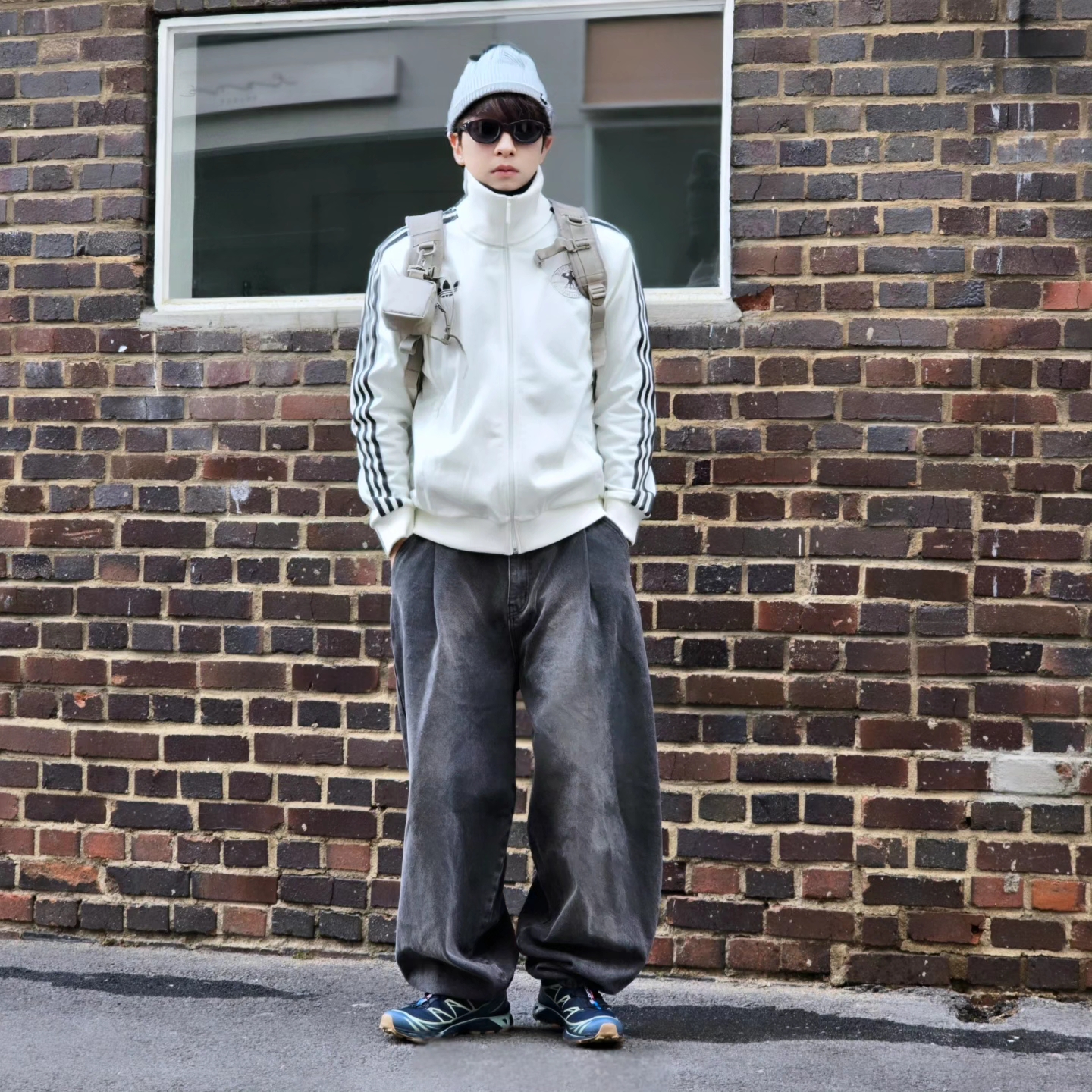 Nike SB Fisherman Beanie Dark Grey Heather, Adidas German Beckenbauer Track Top Off White - KR Sizing 착용 스타일 - 6