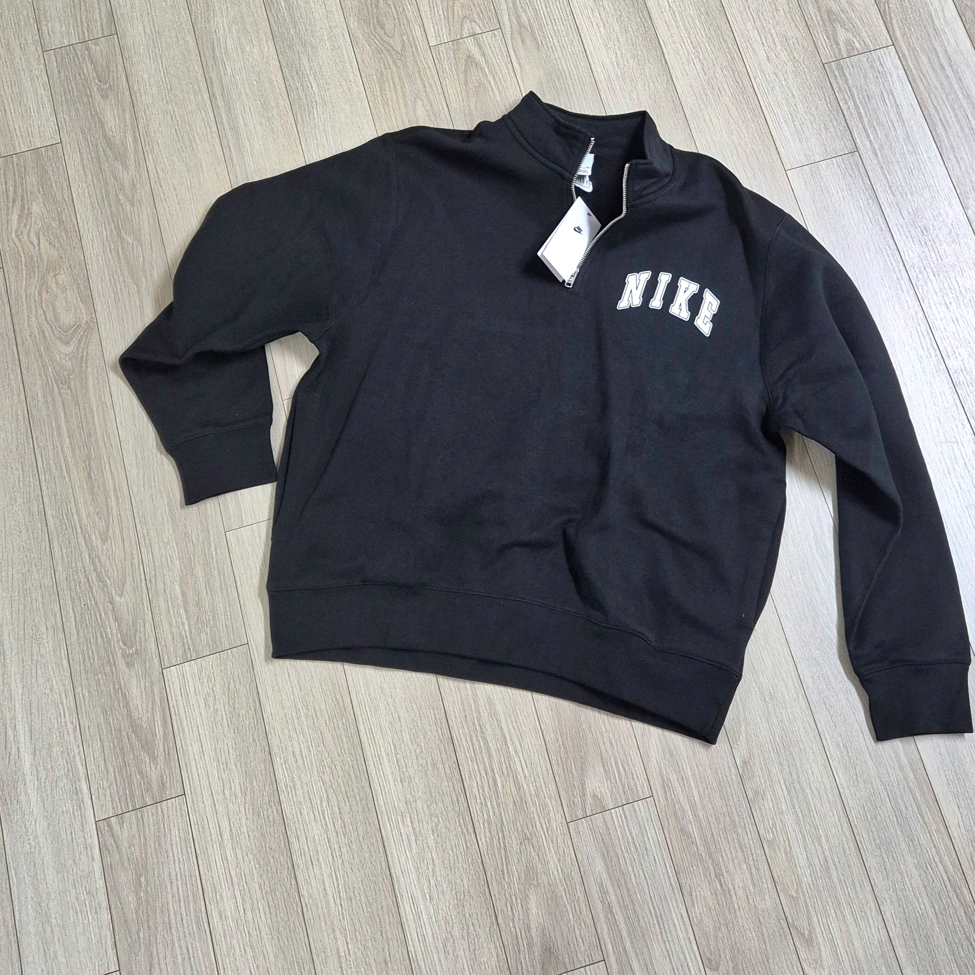 Nike Club Quarter Zip Fleece Top Black White - Asia 착용 스타일 - 1