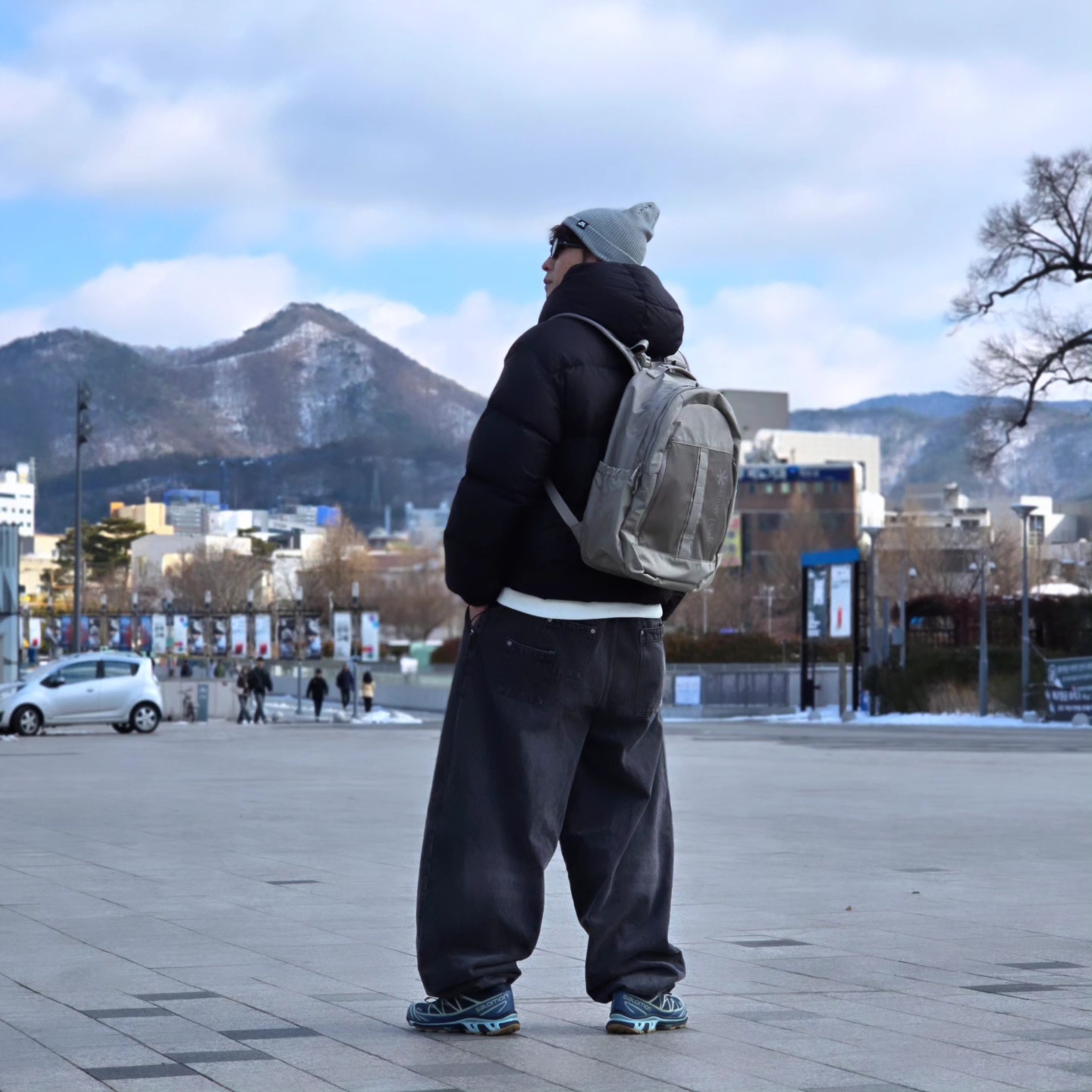 Nike SB Fisherman Beanie Dark Grey Heather, Snow Peak Wingel Backpack 25L Beige Gray 착용 스타일 - 9