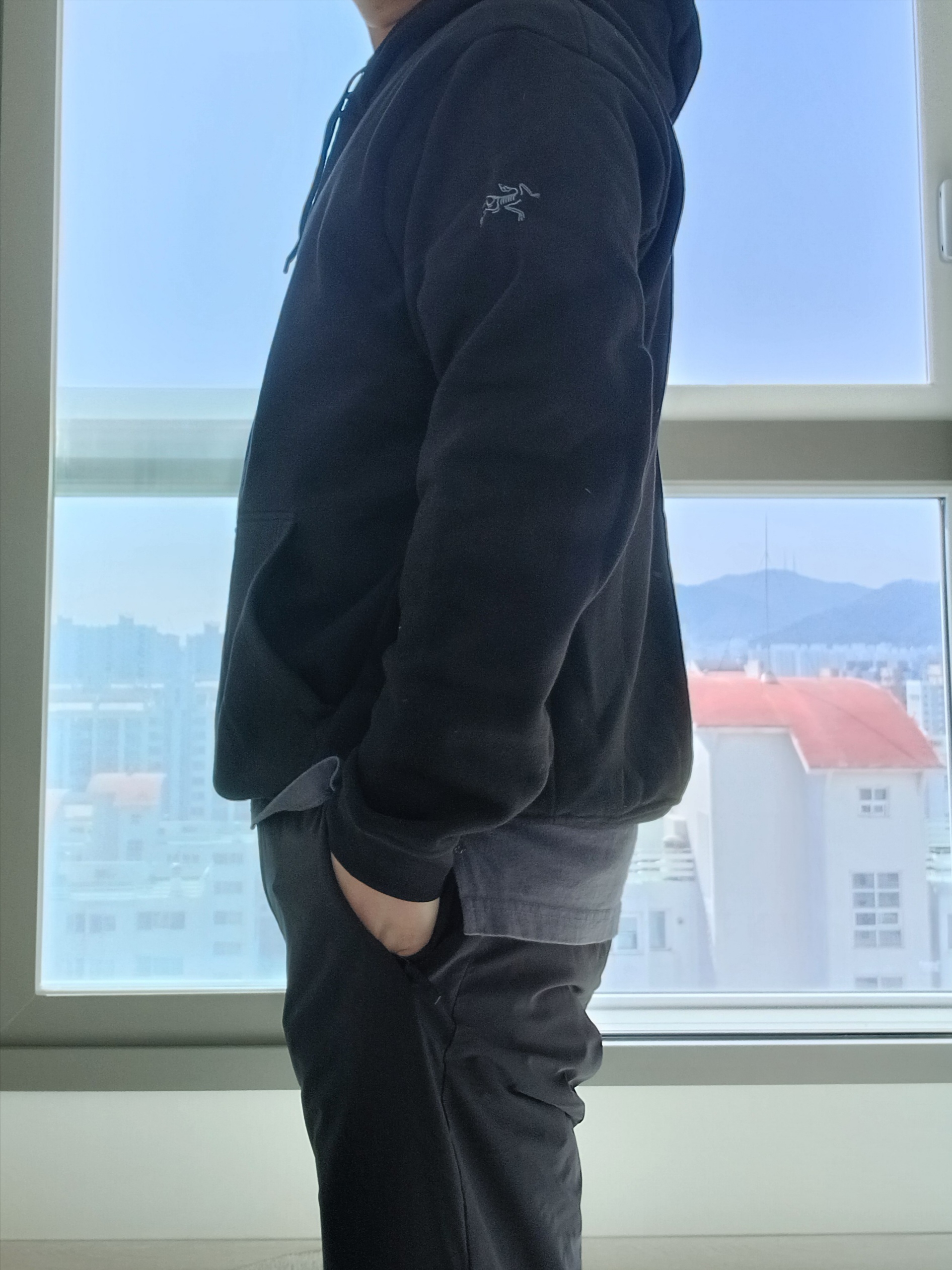 Arc'teryx Emblem Fleece Hoody Black 착용 스타일 - 4