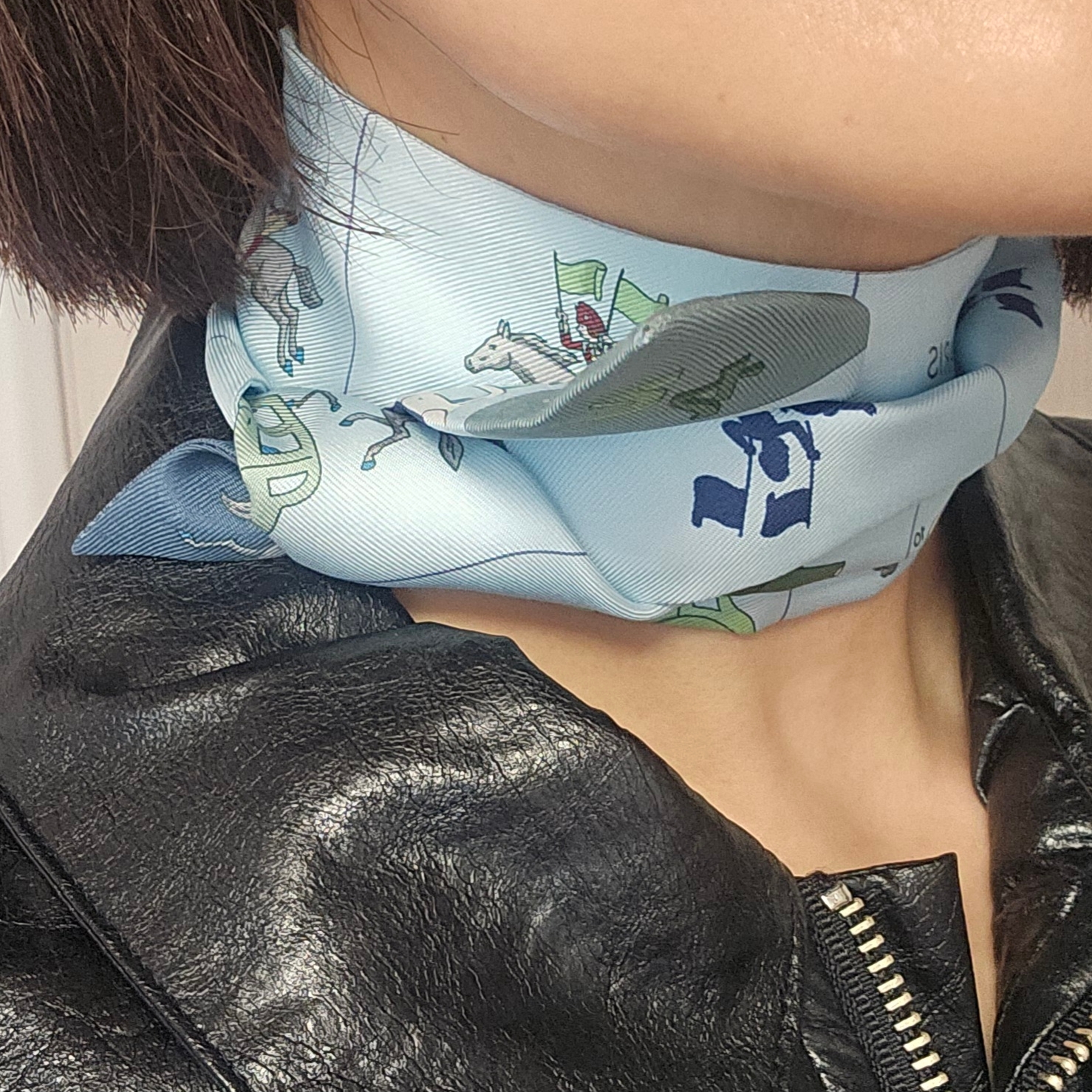 (W) Hermes Parade Twilly Bleu Glacier Vert Amande Or 착용 스타일 - 1