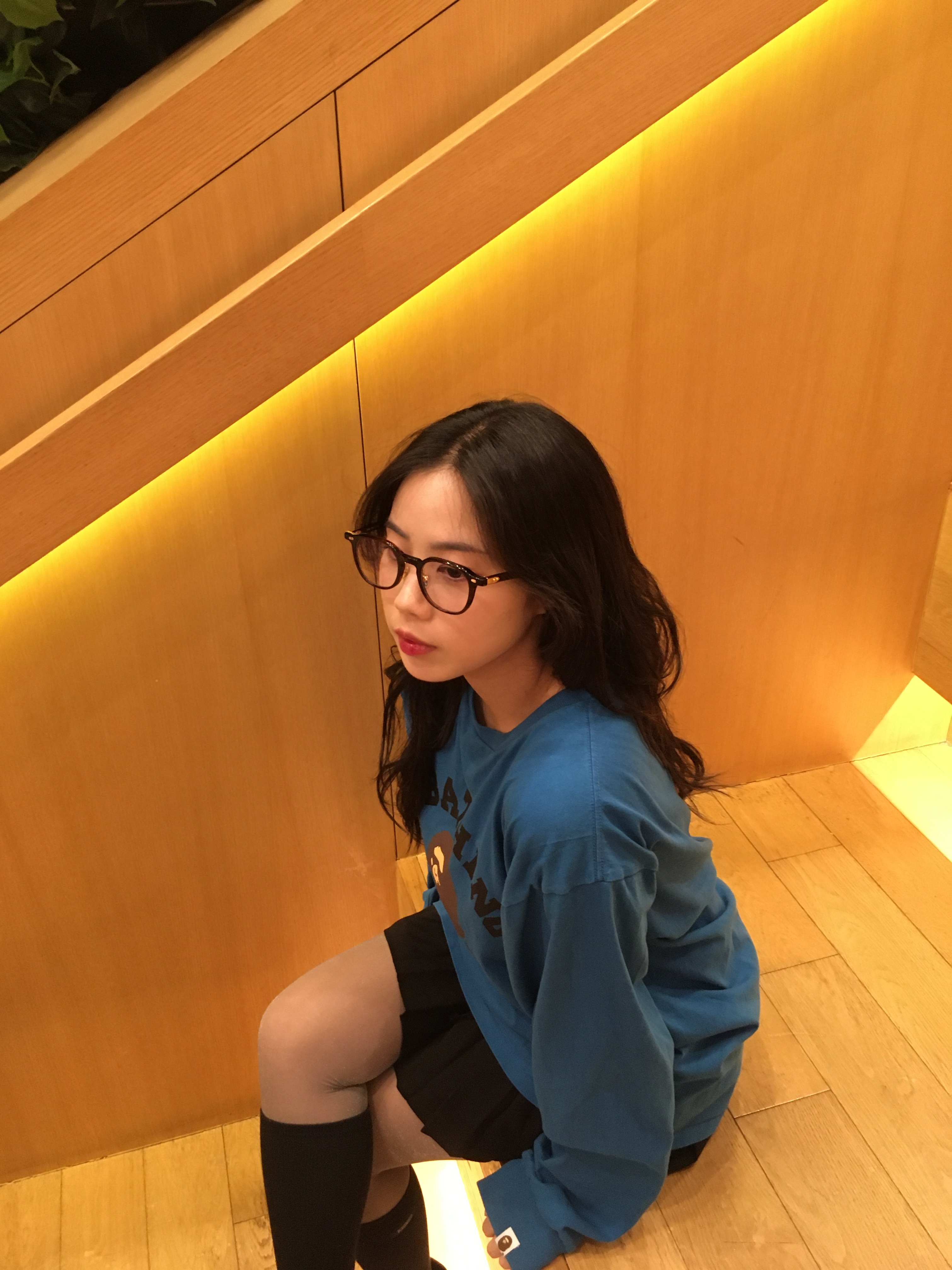 BAPE By Bathing Ape L/S T-Shirt Blue 착용 스타일