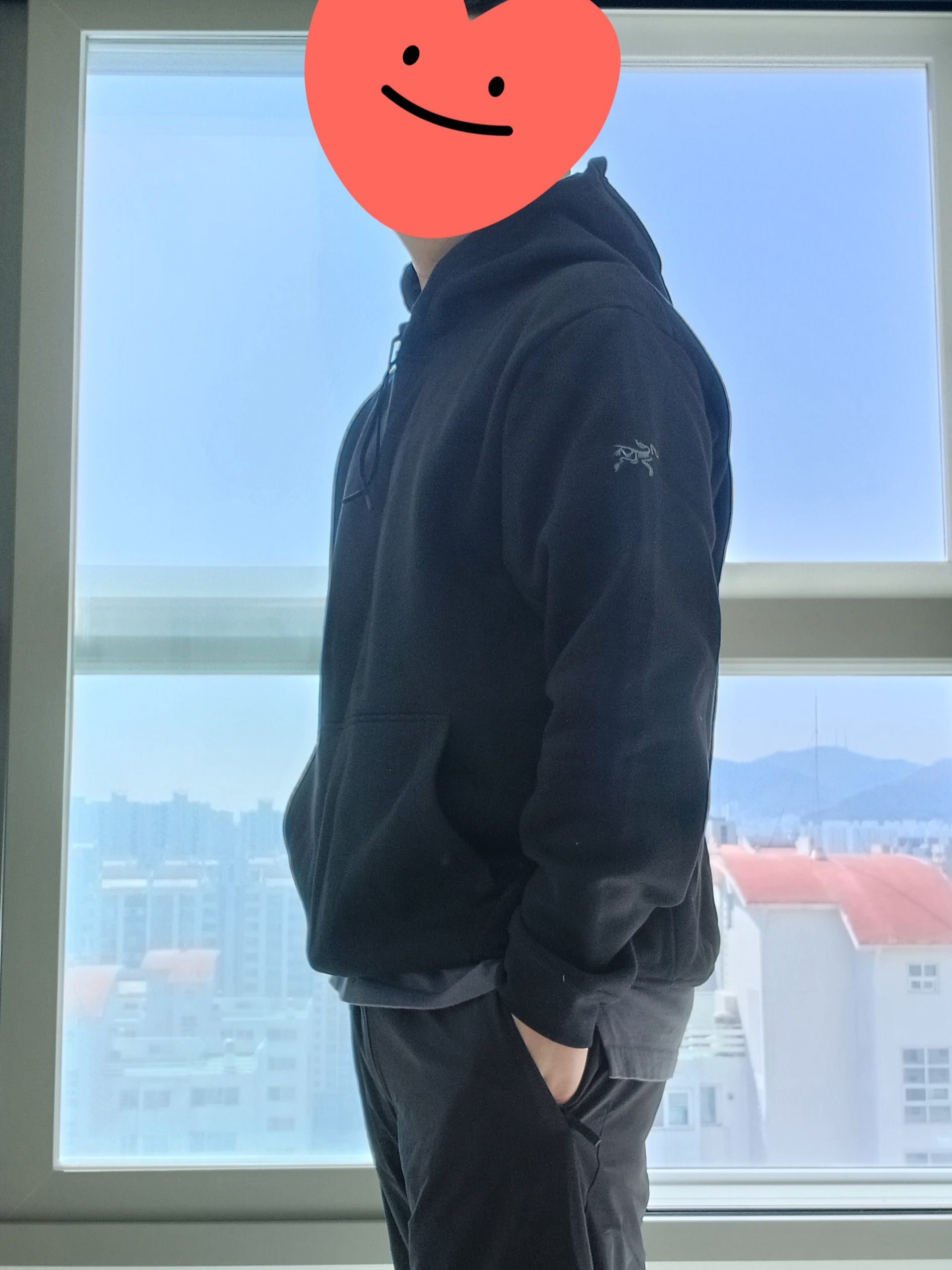 Arc'teryx Emblem Fleece Hoody Black 착용 스타일 - 1