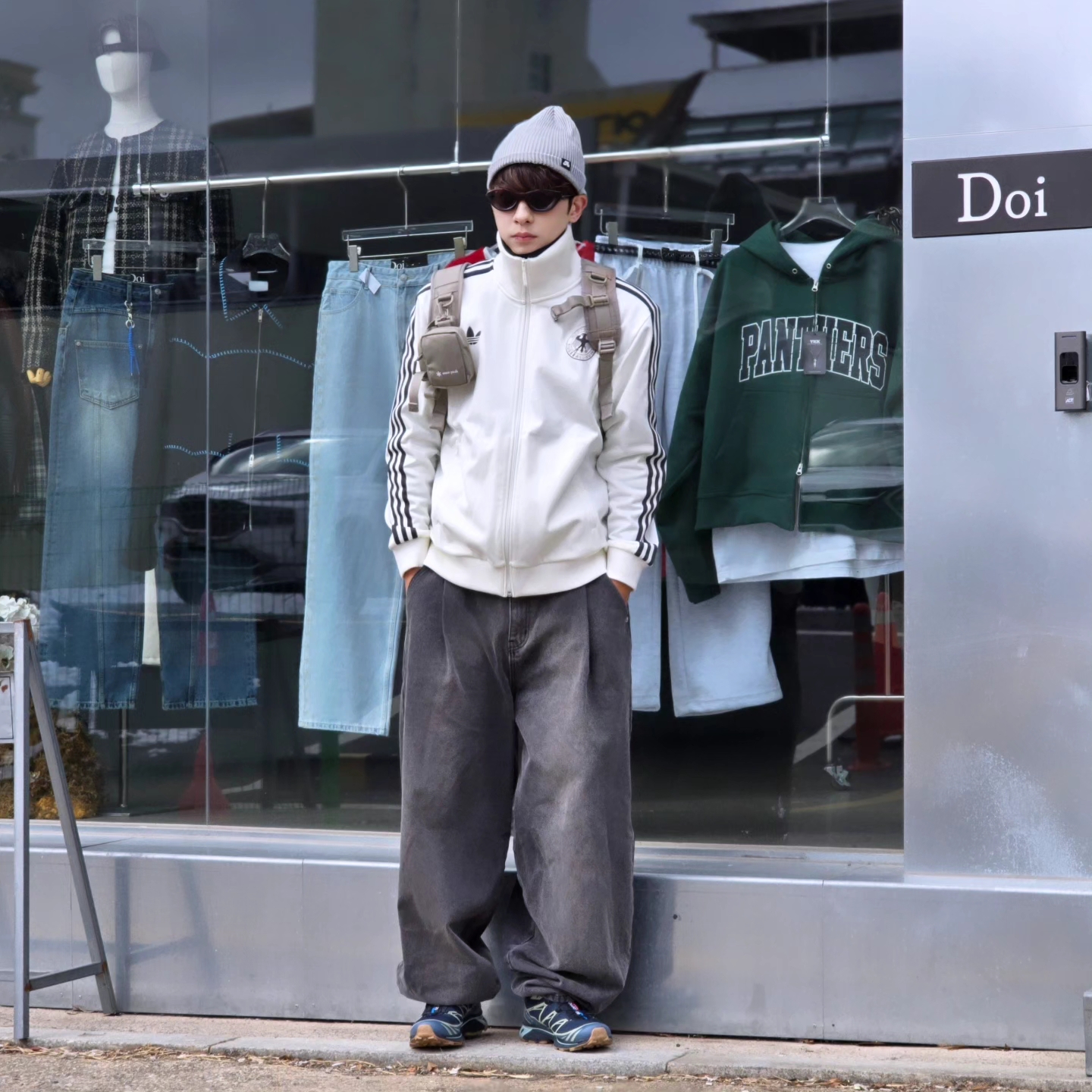 Nike SB Fisherman Beanie Dark Grey Heather, Adidas German Beckenbauer Track Top Off White - KR Sizing 착용 스타일 - 6
