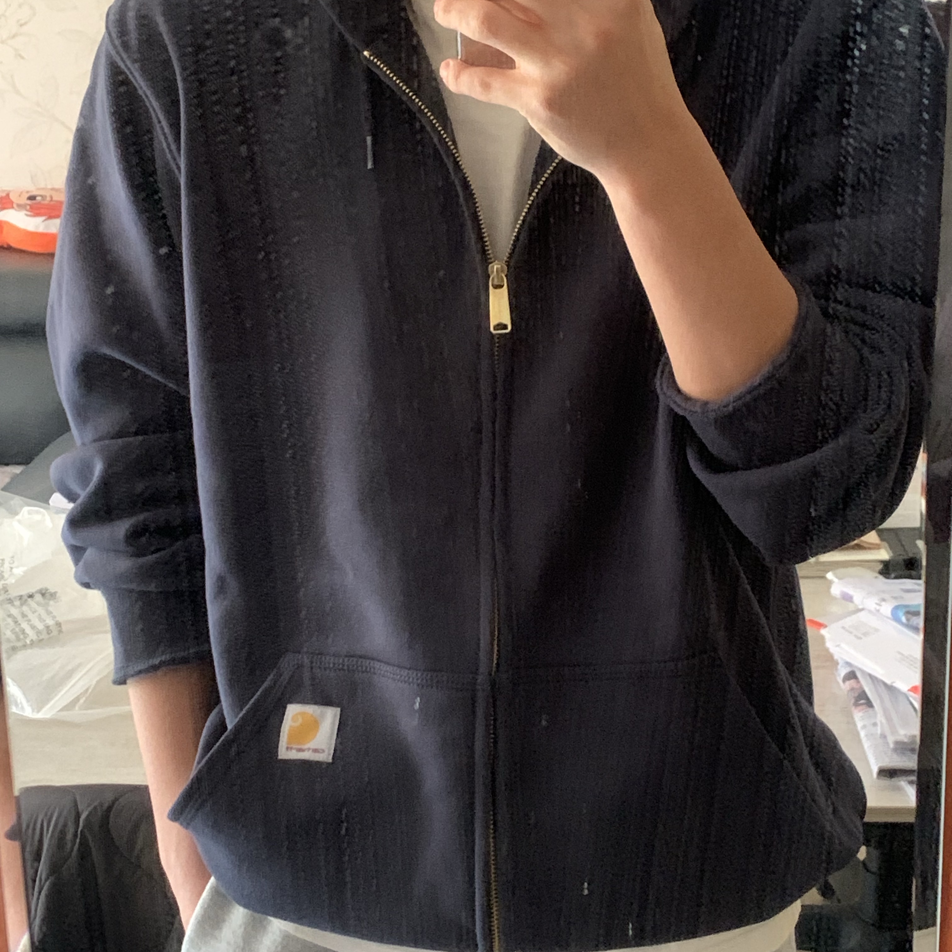 Carhartt Loose Fit Midweight Regular Full Zip Sweatshirt New Navy 착용 스타일 - 2