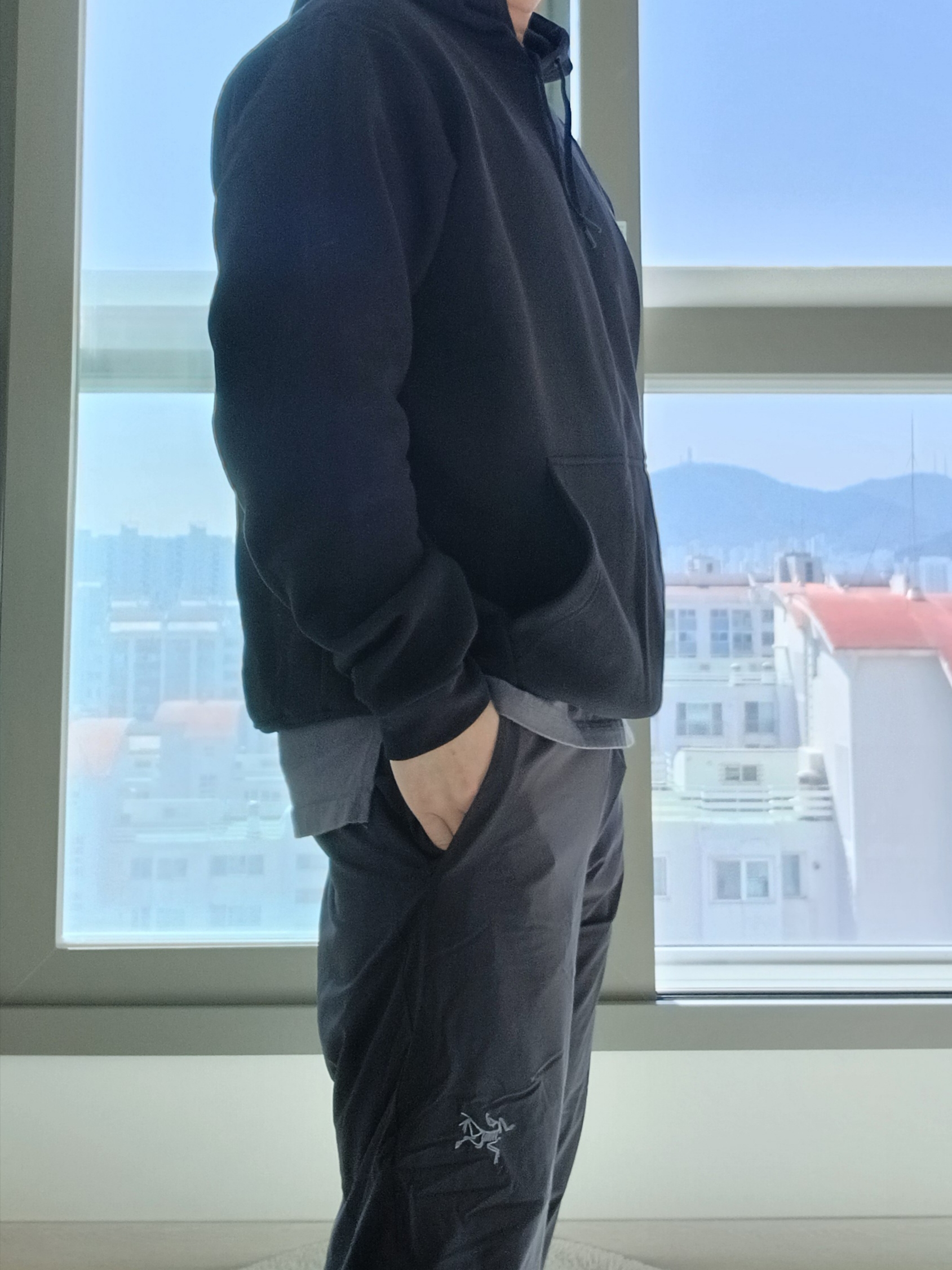 Arc'teryx Emblem Fleece Hoody Black 착용 스타일 - 2