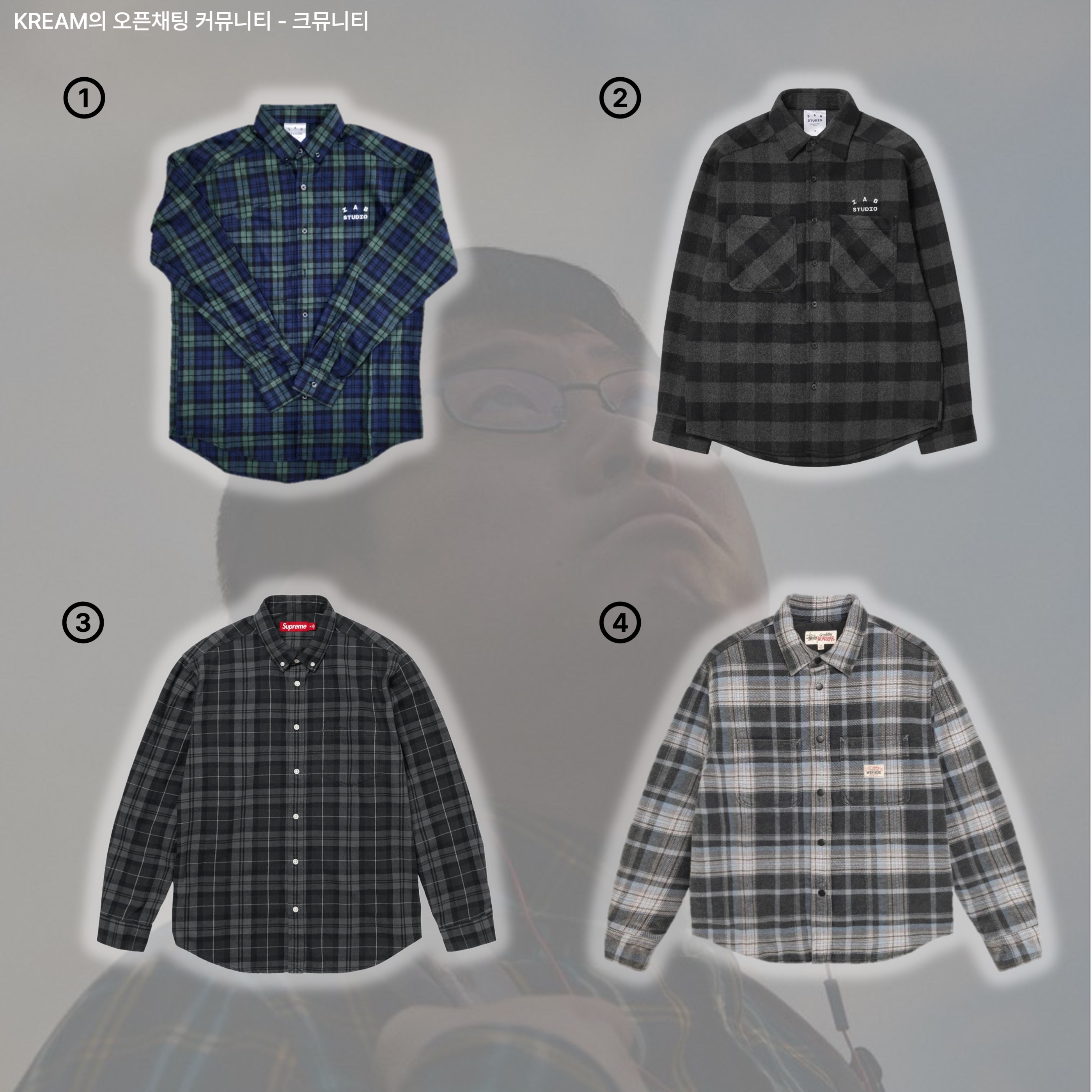 IAB Studio Blackwatch Tartan Shirt Blue Green, IAB Studio Gingham Check Shirt Black White 착용 스타일 - 2