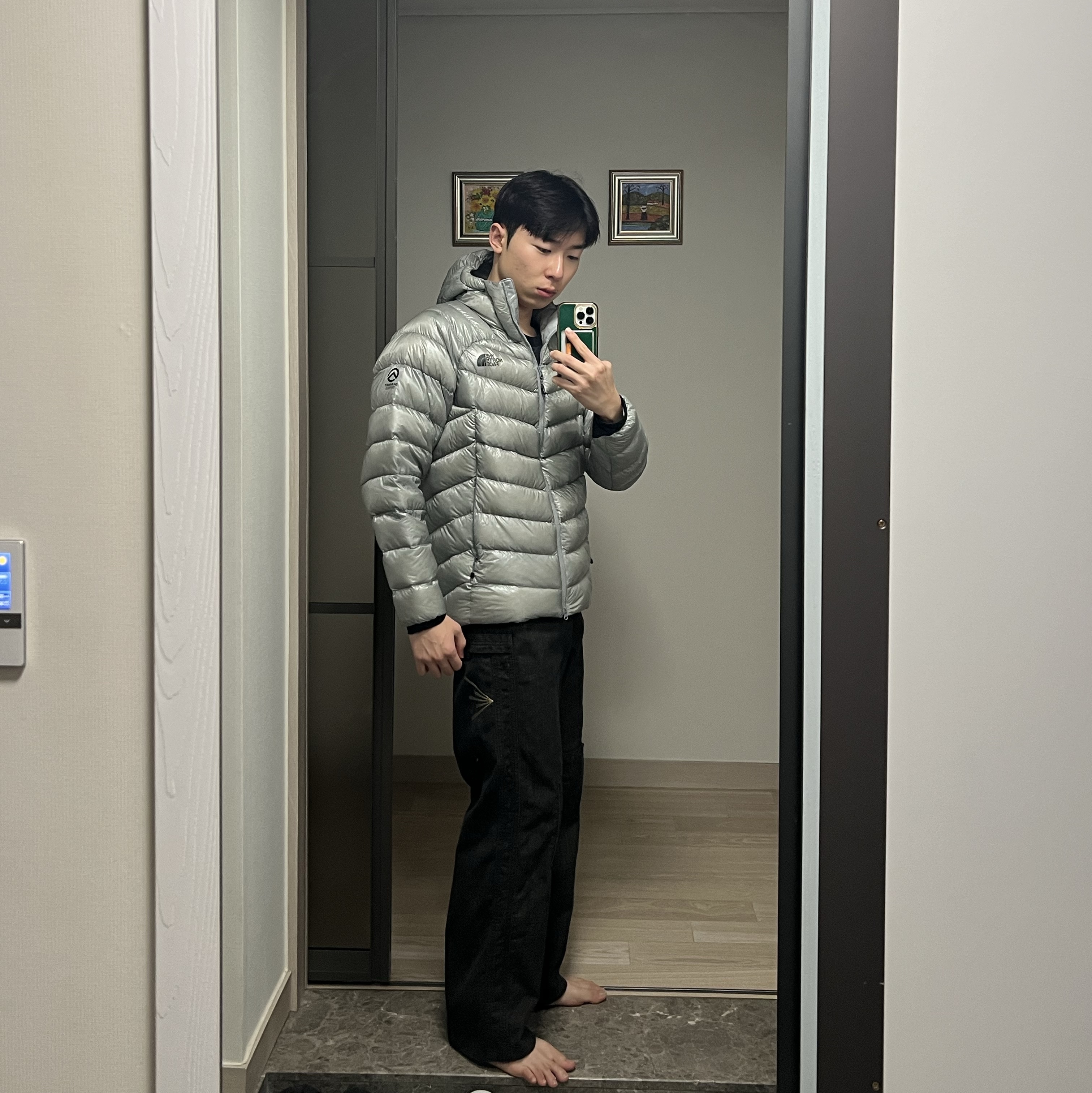The North Face Summit Mattehorn RDS Down Jacket Light Gray 착용 스타일 - 2