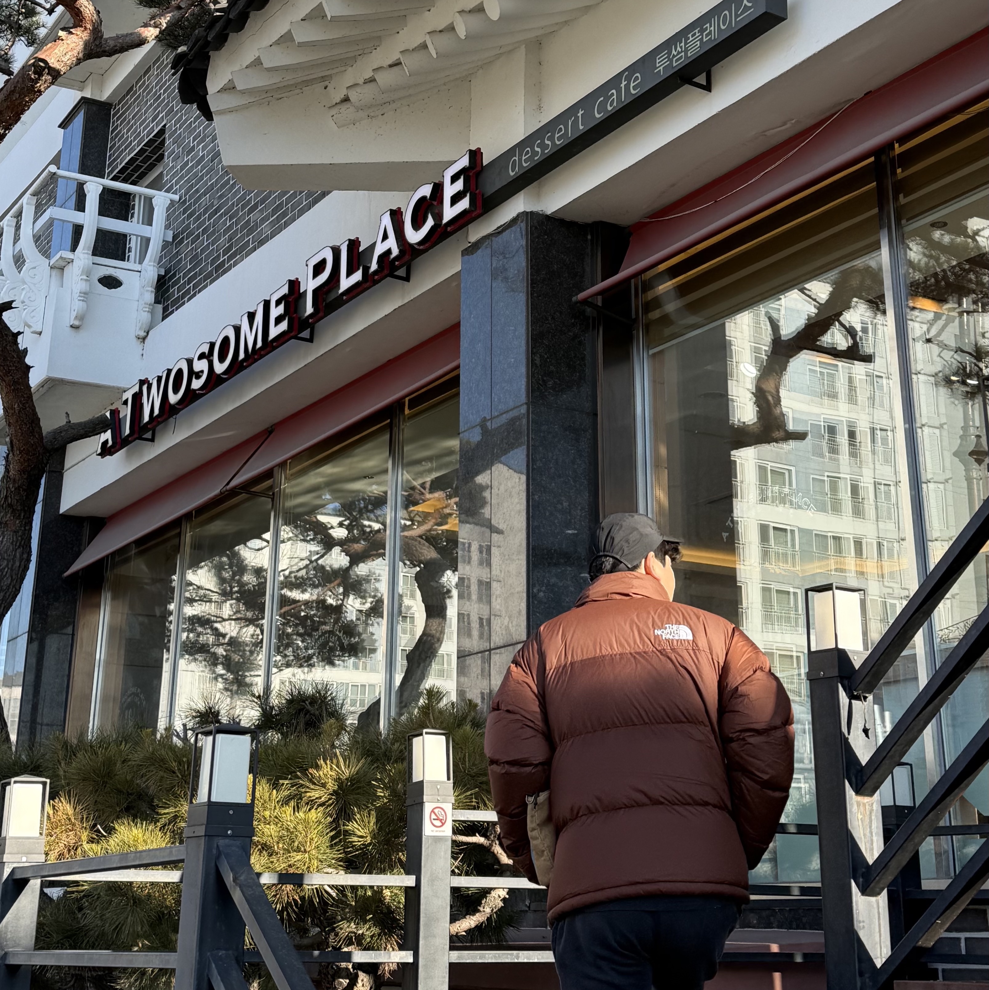 The North Face 1996 Retro Nuptse Jacket Dark Oak 착용 스타일
