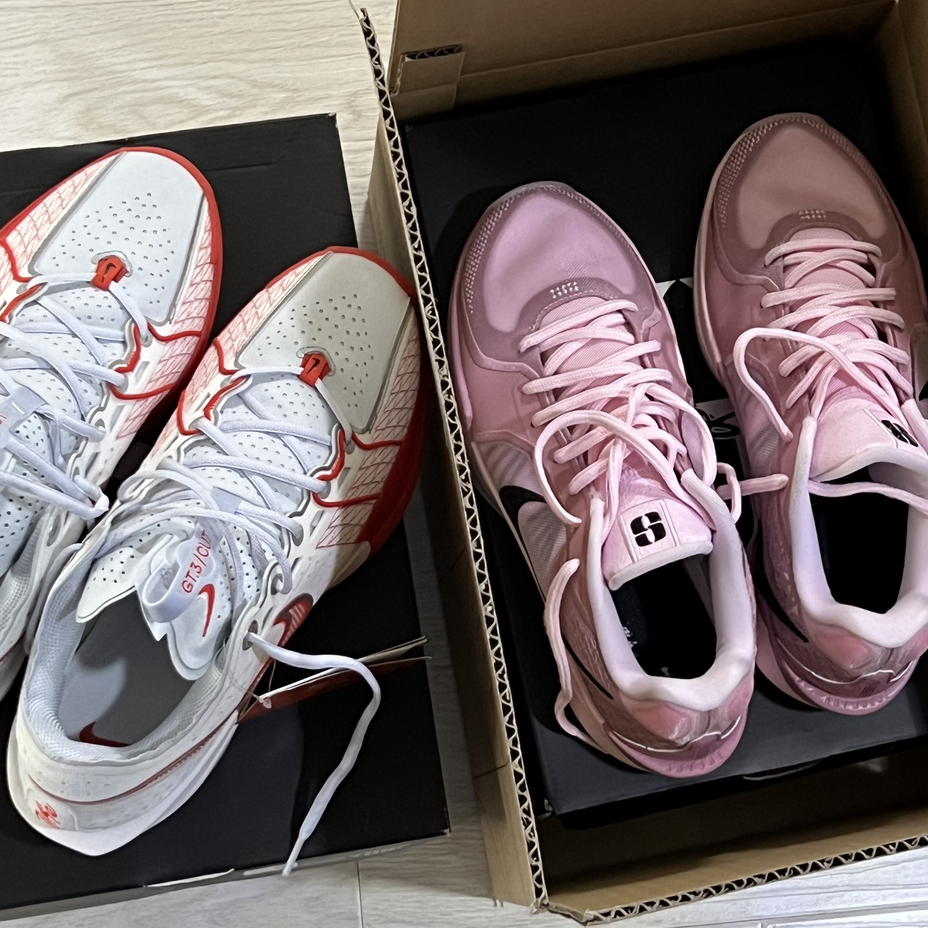 Nike Air Zoom GT Cut 3 EP Summit White Picante Red, Nike Sabrina 2 EP Pink Foam Black 착용 스타일