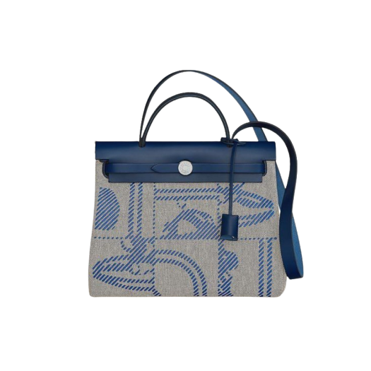 Hermes Herbag Zip 31 Bag Retourne Relief Brides Gala Canvas & Palladium Bleu France