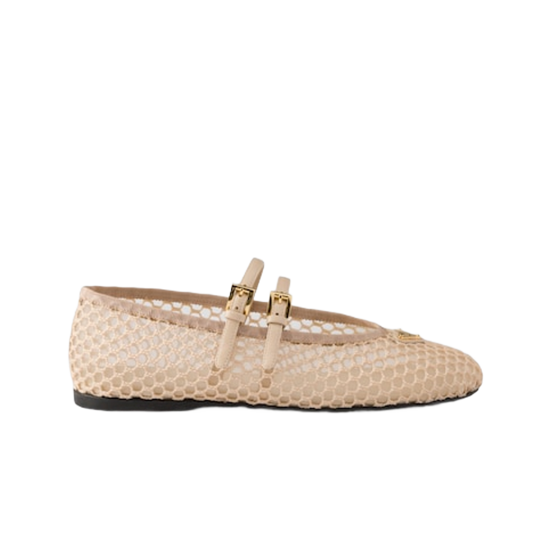 1F915N-099-F0485 Prada Mesh Fabric Ballerinas Travertine Stone