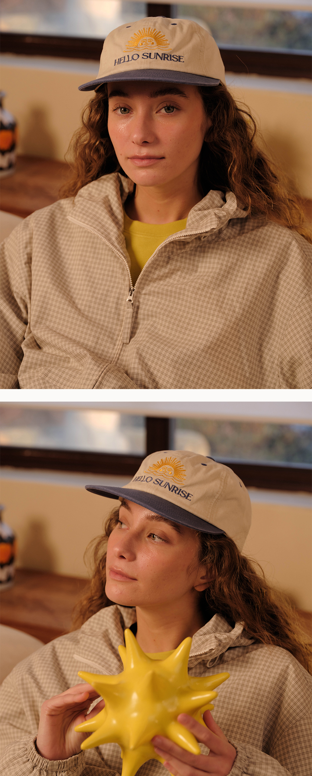 ★Hello Sunrise★ Palm Tree Logo 6Panel Cap_Beige 헬로선라이즈 투톤 워시드 오지 로고 6패널 캡 베이지 & 빈티지