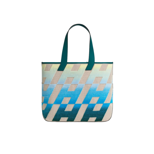 Hermes Cabas H En Biais 40 Bag H Canvas Swift & Palladium Ecru Beige Jaune Pale Bleu Vert Bosphore