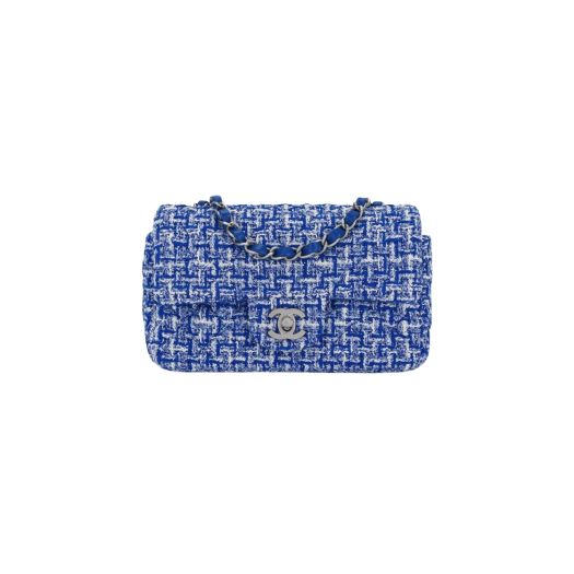 Chanel Mini Flap Bag Cotton Tweed & Silver Blue White