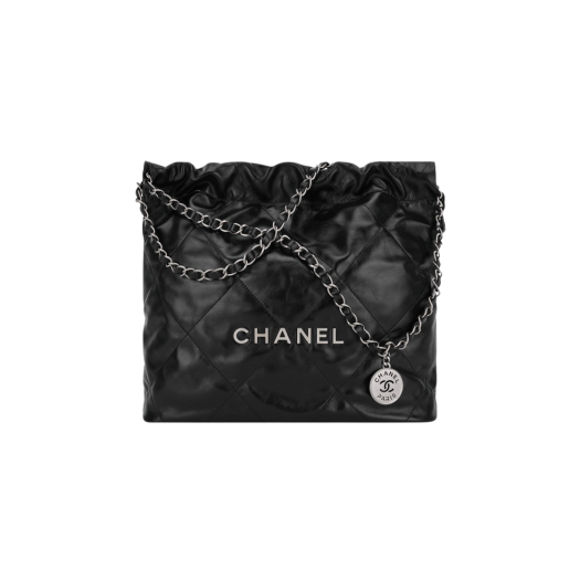Chanel 22 Small Handbag Shiny Calfskin & Silver Black