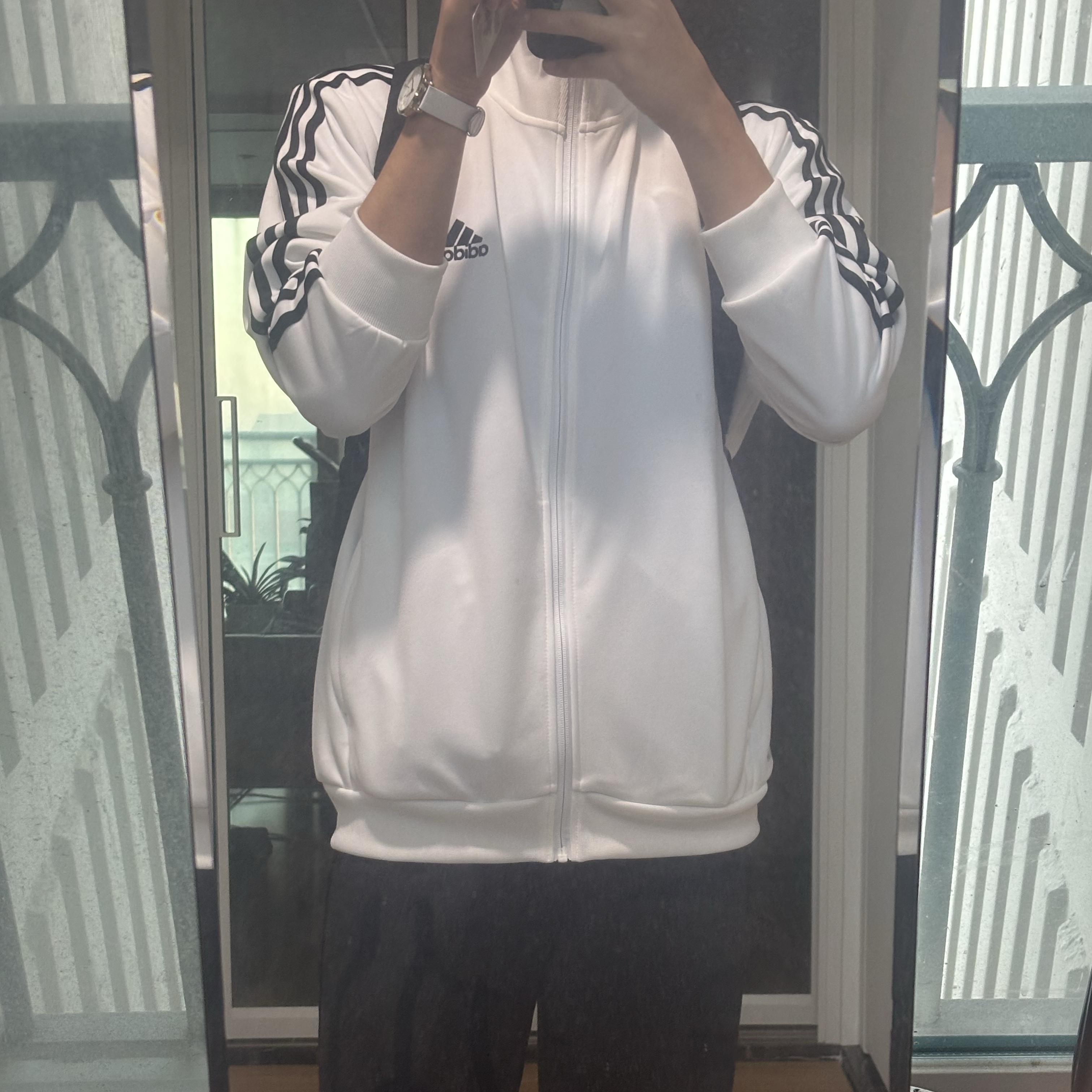 Adidas 3S Regular Fit Double Knit Track Top White - KR Sizing 착용 스타일