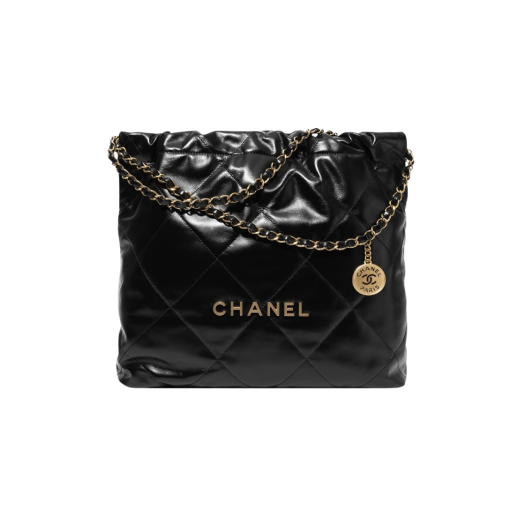 Chanel 22 Medium Handbag Shiny Calfskin & Gold Black