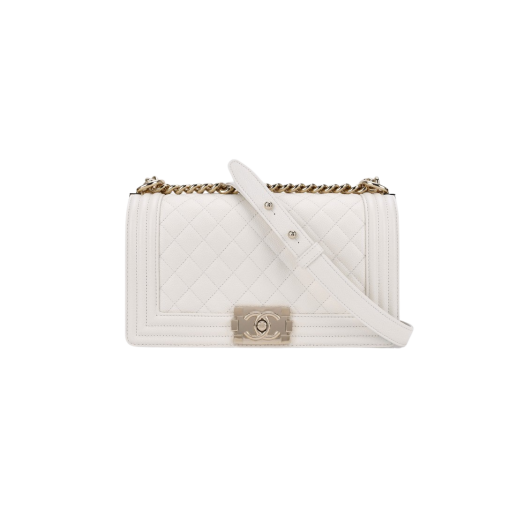 Chanel Medium Boy Chanel Handbag Grained Calfskin & Gold White