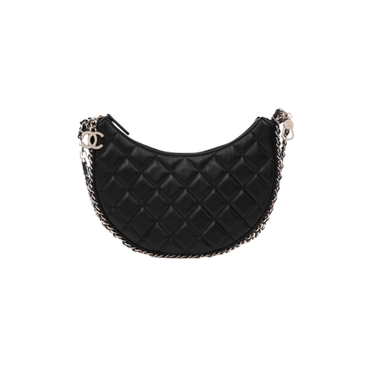 Chanel Small Hobo Bag Lambskin & Shiny Light Gold Black