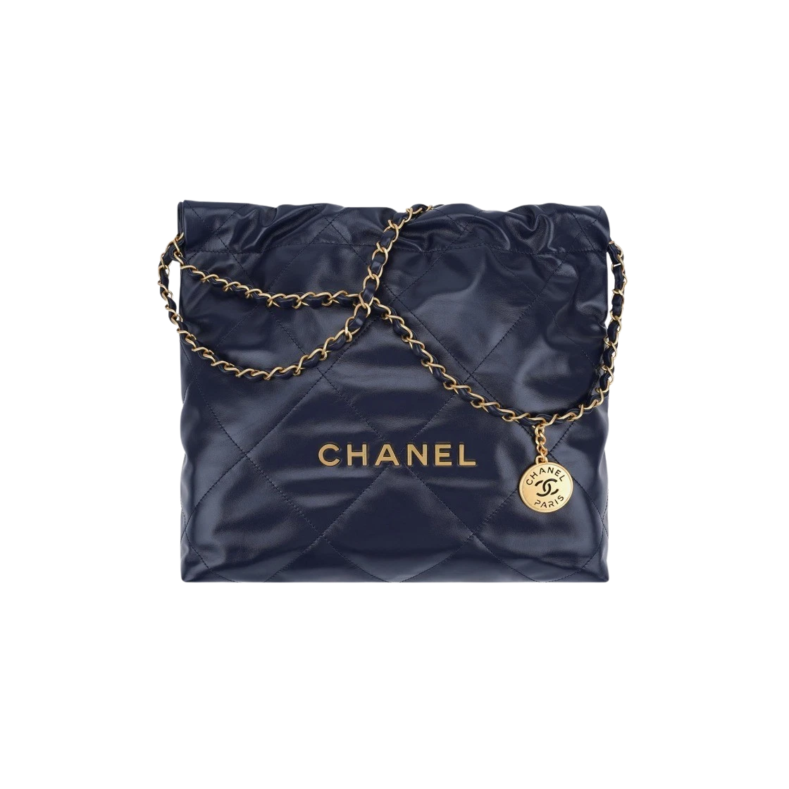 샤넬 22 스몰 핸드백 샤이니 카프스킨 & 골드 메탈 네이비 블루 | Chanel | KREAM Chanel 22 Small Handbag Shiny Calfskin & Gold... 