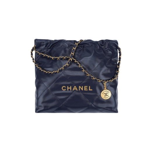 Chanel 22 Small Handbag Shiny Calfskin & Gold Navy Blue