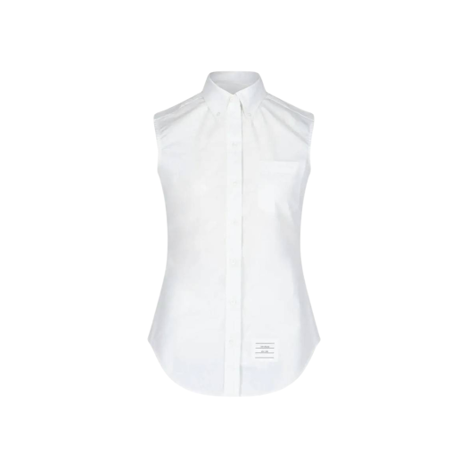 (W) Thom Browne Poplin Grosgrain Placket Sleeveless Shirt White