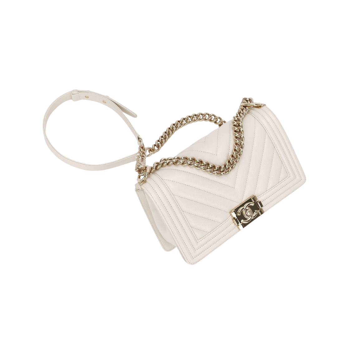 A67086-B07109-10601 Chanel Medium Boy Chanel Handbag Grained Calfskin & Gold White - #3