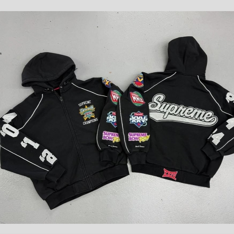 Supreme Playoffs Zip Up Hooded Sweatshirt Black - 25SS, Supreme Playoffs Zip Up Hooded Sweatshirt Navy - 25SS 착용 스타일 - 2