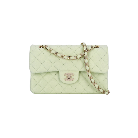 Chanel Small Classic Handbag Grained Calfskin & Gold Light Green