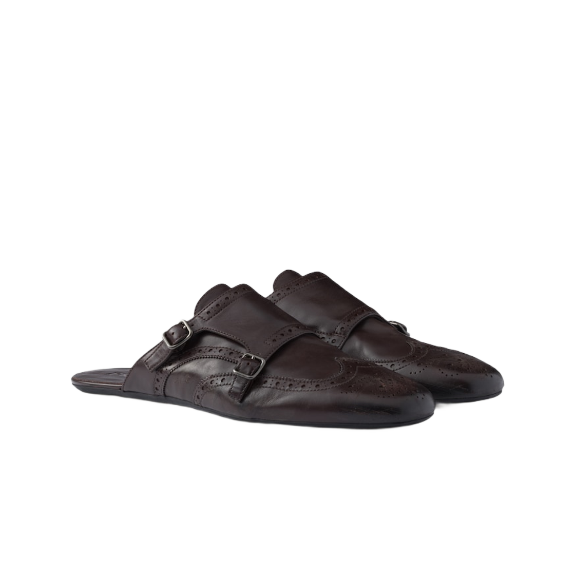 프라다 셔플 더블 몽크 스트랩 레더 뮬 에보니(Prada Shuffle Double Monk Strap Leather Mules Ebony) - 2