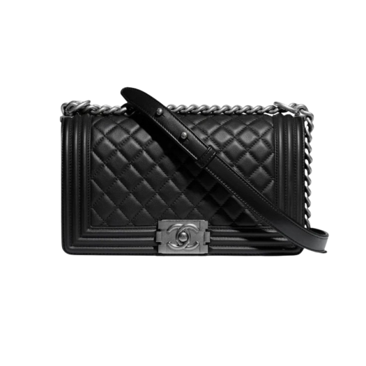 Chanel Medium Boy Chanel Handbag Calfskin & Ruthenium Black