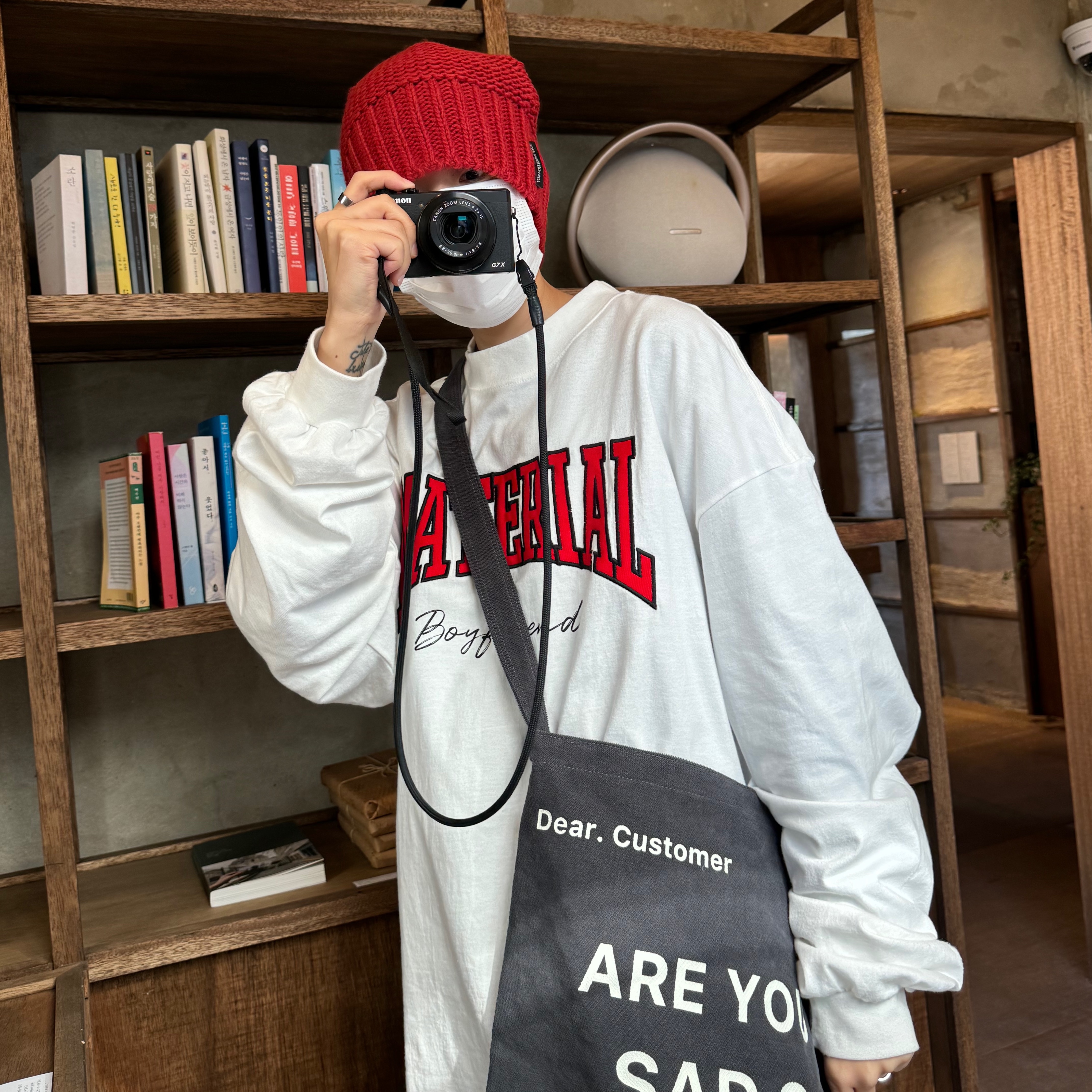 Hono Report Letter Bag Gray, Project G/R Asura Long Sleeve White 착용 스타일 - 2