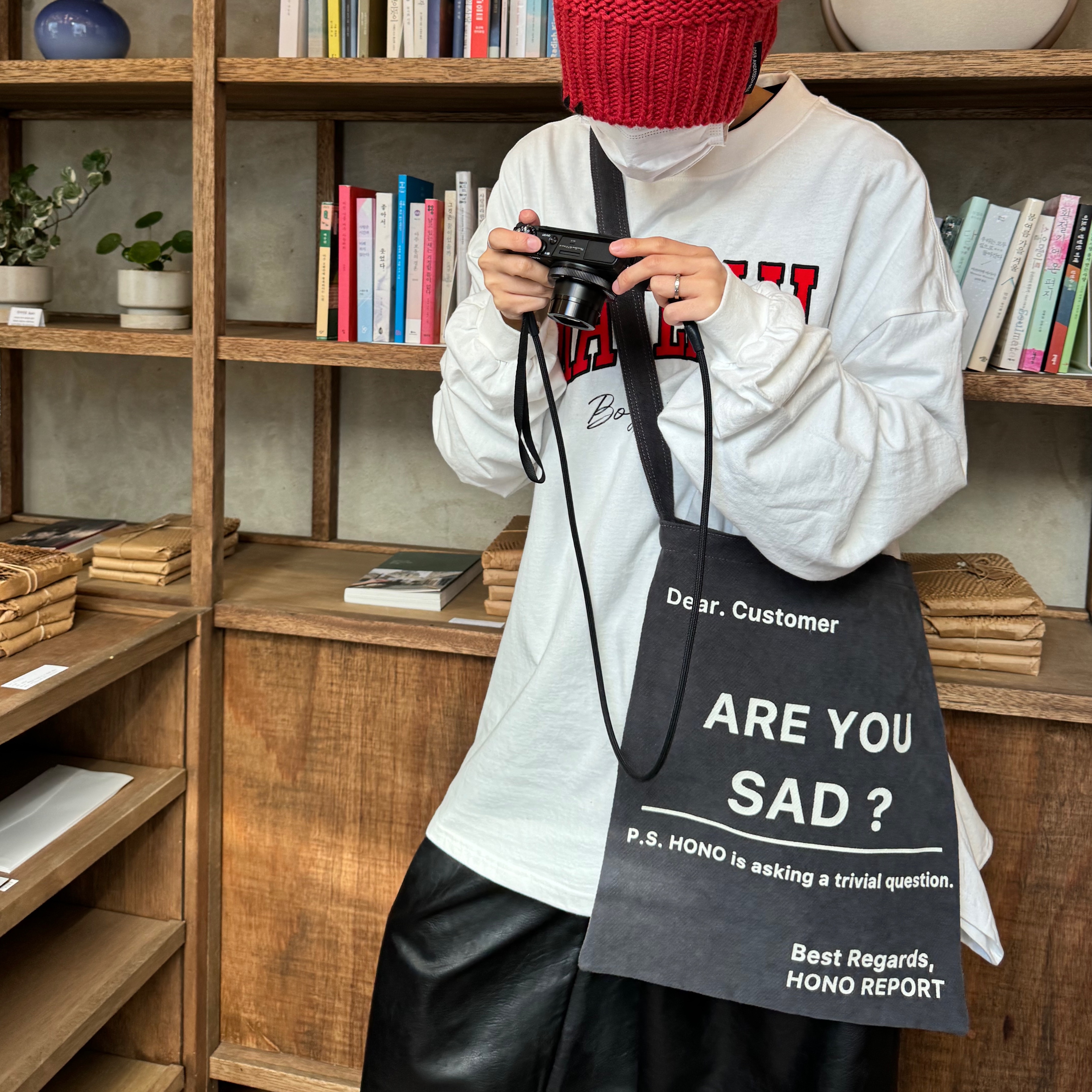 Hono Report Letter Bag Gray, Project G/R Asura Long Sleeve White 착용 스타일 - 7