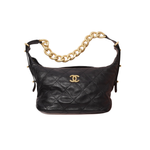 Chanel Hobo Handbag Calfskin & Gold Black